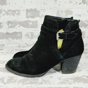 Sam Edelman Myra Black Suede Block Heel Side Zip Ankle Boots T390